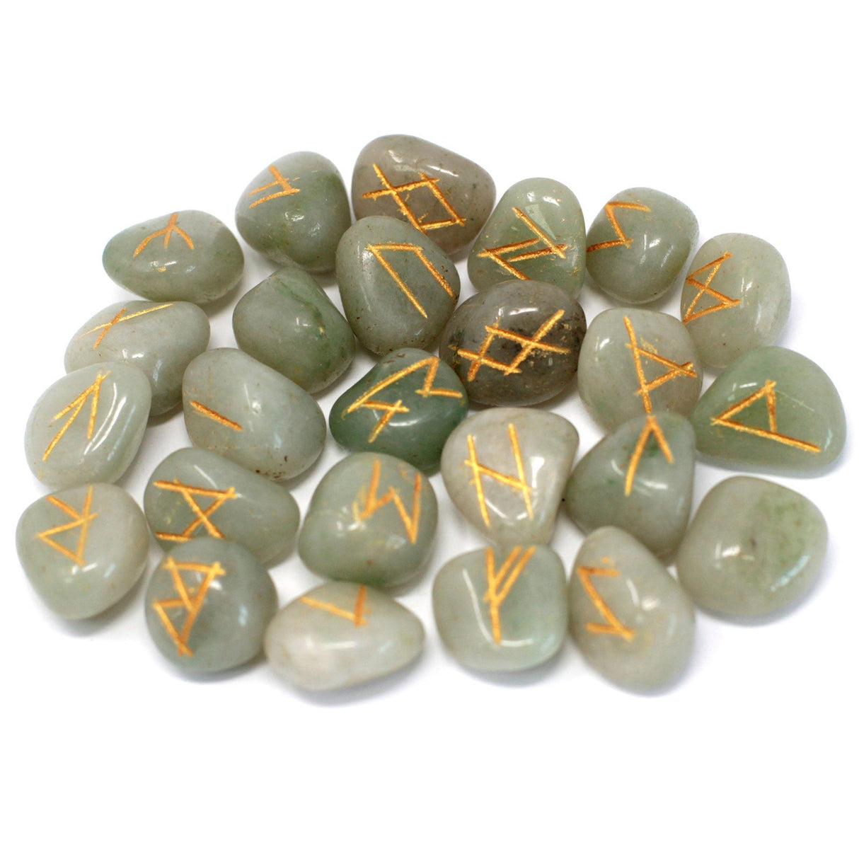 Green Aventurine Runes Stone Set in Pouch - SHAMTAM.COM