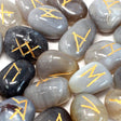 Grey Agate Runes Stone Set in Pouch - SHAMTAM.COM