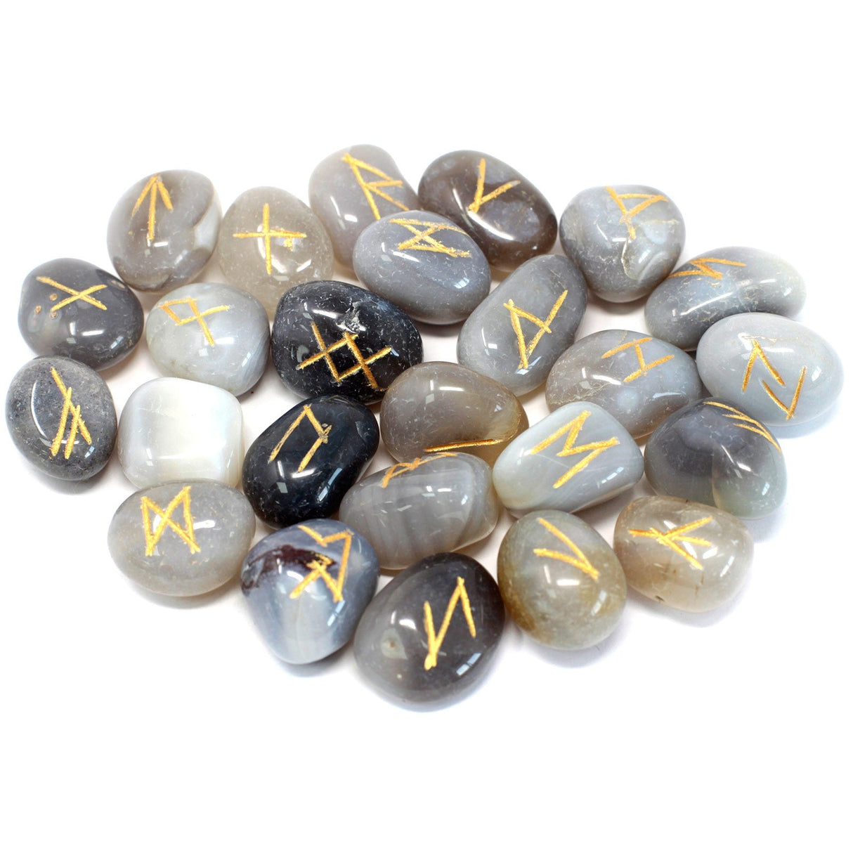 Grey Agate Runes Stone Set in Pouch - SHAMTAM.COM