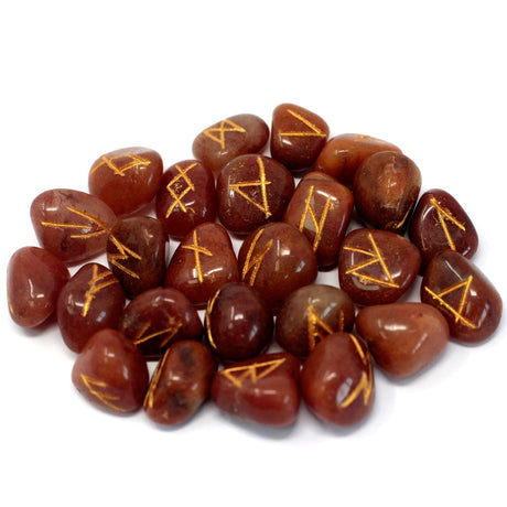 Red Aventurine Runes Stone Set in Pouch - SHAMTAM.COM