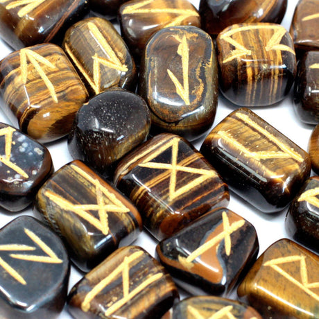 Tiger Eye Runes Stone Set in Pouch - SHAMTAM.COM