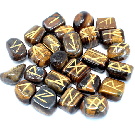 Tiger Eye Runes Stone Set in Pouch - SHAMTAM.COM