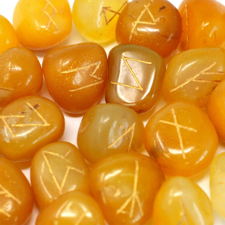 Yellow Onyx Runes Stone Set in Pouch - SHAMTAM.COM