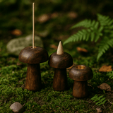 Rustic Wooden Mushroom Candle Holders Set - 3 - Piece Decorative Incense Cone Holders (10cm, 9cm, 8cm) with Dark Wood Finish - SHAMTAM.COM