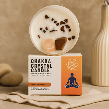 Кристална свещ за сакрална чакра с тигрово око и розов кварц