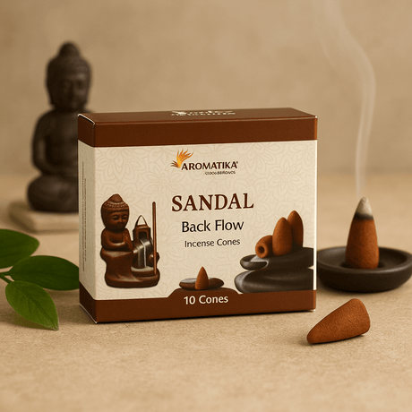 Sandalwood Backflow Incense Cones, 10 Count Aromatica - SHAMTAM.COM