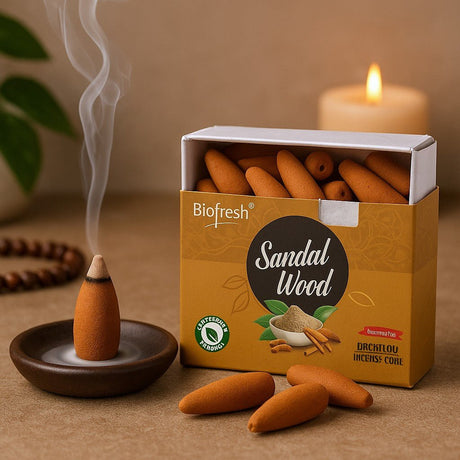 Sandalwood Backflow Incense Cones 40 Pack Biofresh - SHAMTAM.COM