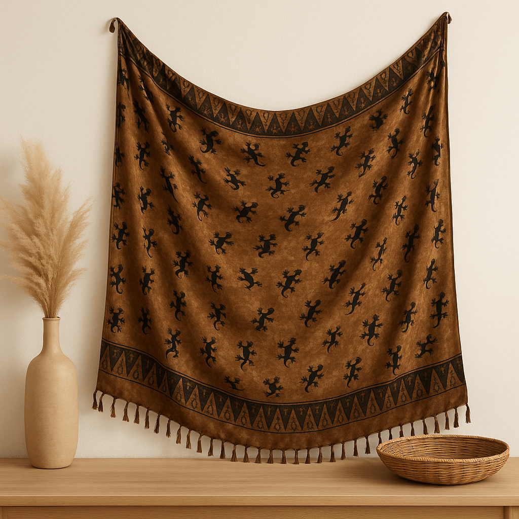 Sarong Scarf Bali Gecko Chocolate Rayon - SHAMTAM.COM