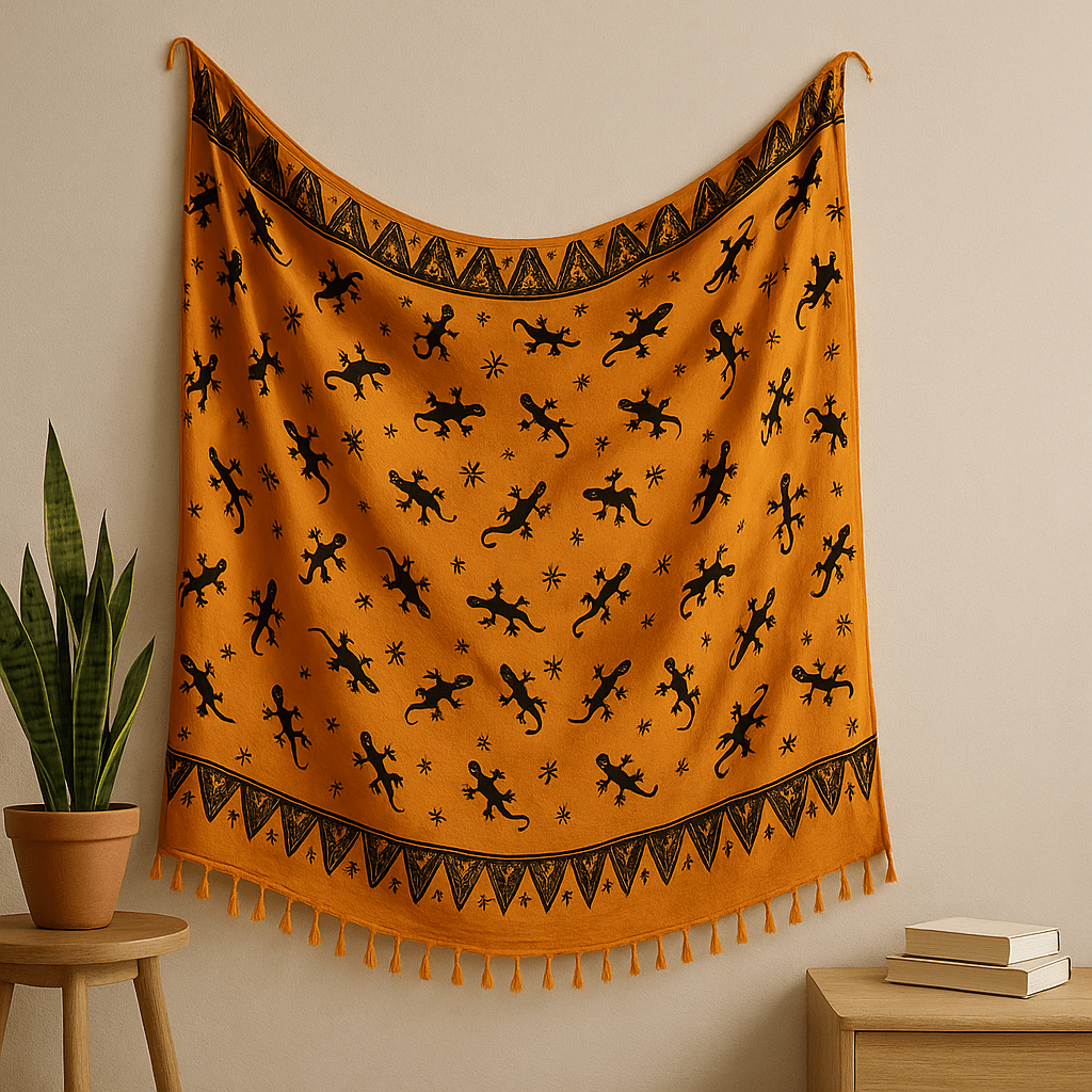 Sarong Scarf Yellow Bali Gecko Rayon 150x115cm - SHAMTAM.COM