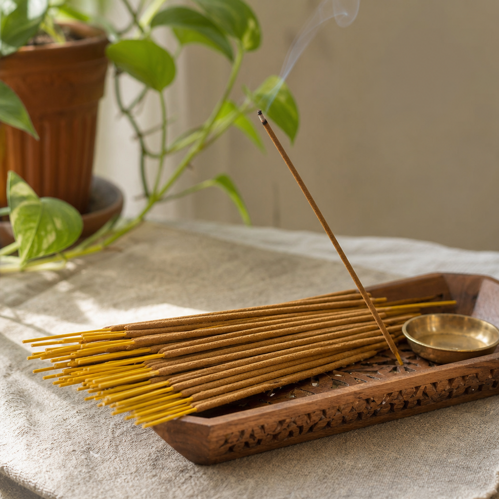 Satya Incense 15gm - Money Bank — styled in a warm, naturally lit interior