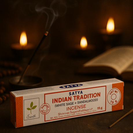 Satya Indian Tradition Incense 15gm Pack - White Sage & Sandalwood Aromatic Sticks | Eco - Friendly & High - Quality Fragrance - SHAMTAM.COM