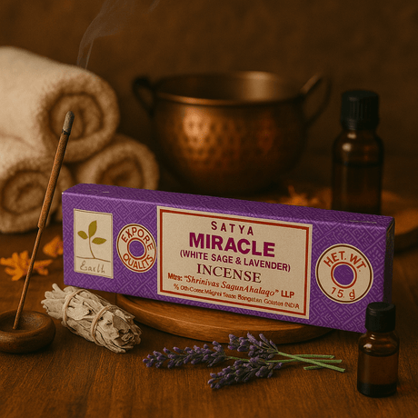Satya Miracle Incense 15gm - White Sage & Lavender | Eco - Friendly & Export Quality Aromatic Sticks - SHAMTAM.COM