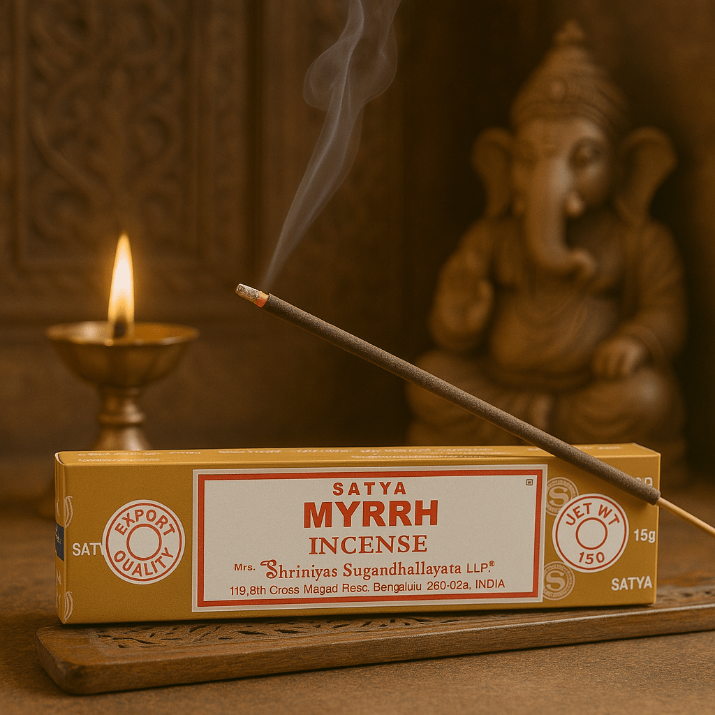 Satya Myrrh Incense Sticks 15g - Hand Rolled Aromatic Bliss from India - SHAMTAM.COM