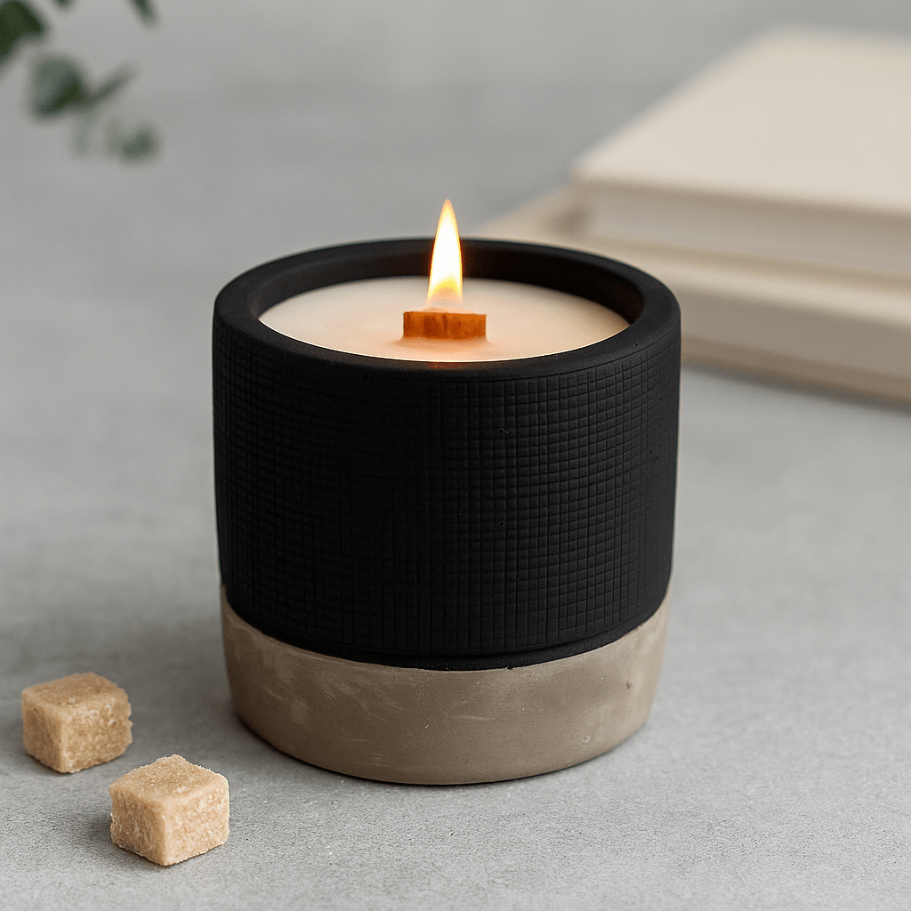 Scented Candle Brandy Butter Black Wooden Wick Concrete - SHAMTAM.COM