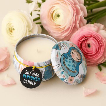 Scented Soy Tin Candle, Russian Dolls Dolly Blue