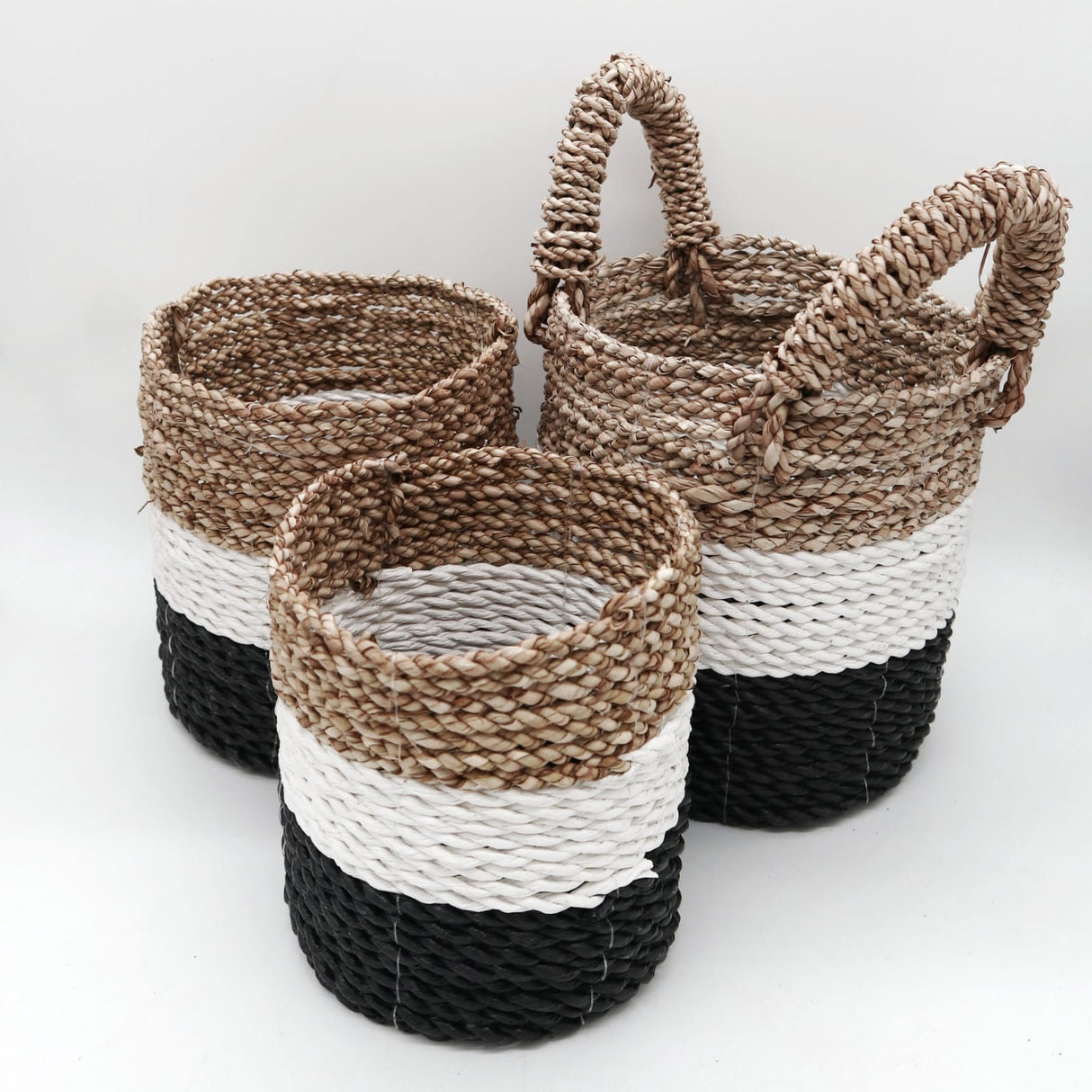 Seagrass Basket Set - Dark Grey / White / Natural - SHAMTAM.COM