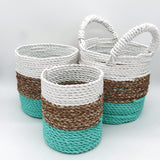 Seagrass Basket Set - Green / Natural / White - SHAMTAM.COM