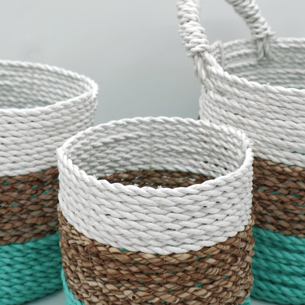 Seagrass Basket Set - Green / Natural / White - SHAMTAM.COM