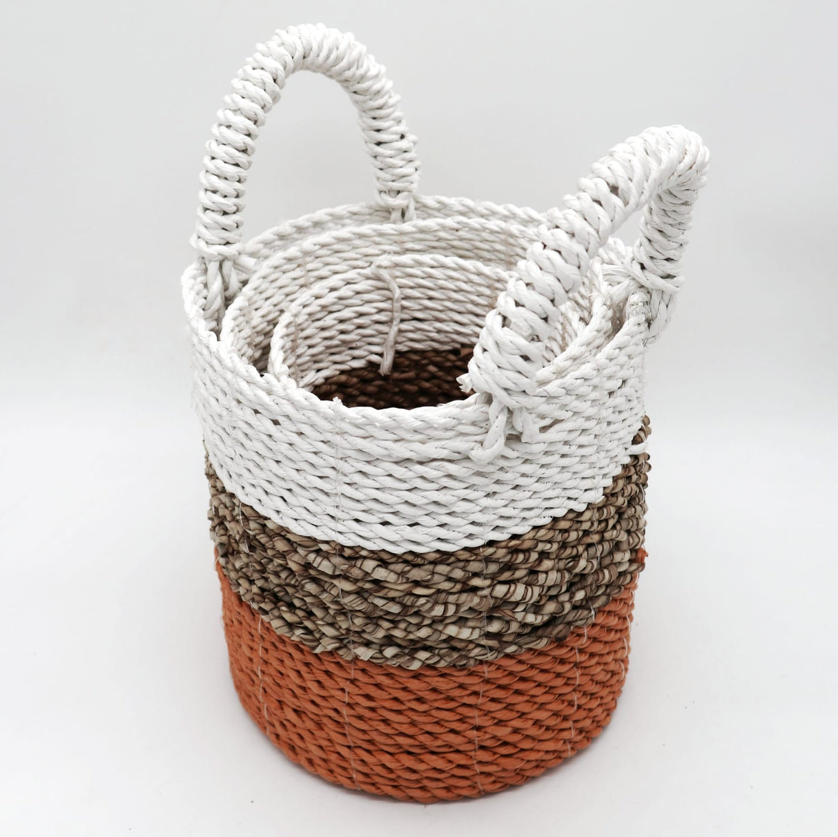 Seagrass Basket Set - Orange / Natural / White - SHAMTAM.COM