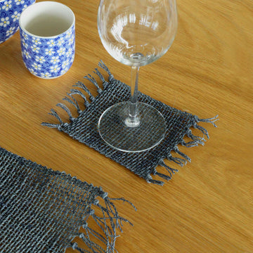 Sous-verres en Herbe de Mer Lot de 4 avec Franges Charbon