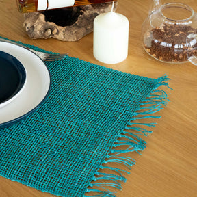 Seagrass Fringe Natural Placemat - Turquoise - SHAMTAM.COM