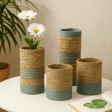 Seagrass Raffia Vases And Bins, 2 Each