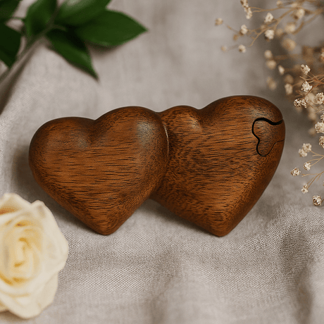 Secret Wooden Puzzle Box - Twin Hearts - SHAMTAM.COM