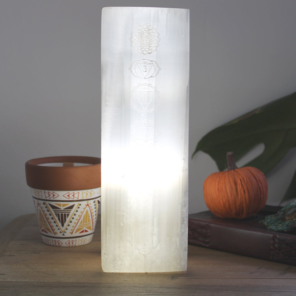 Selenite Lamp 25cm - Block Chakra Lamp - SHAMTAM.COM