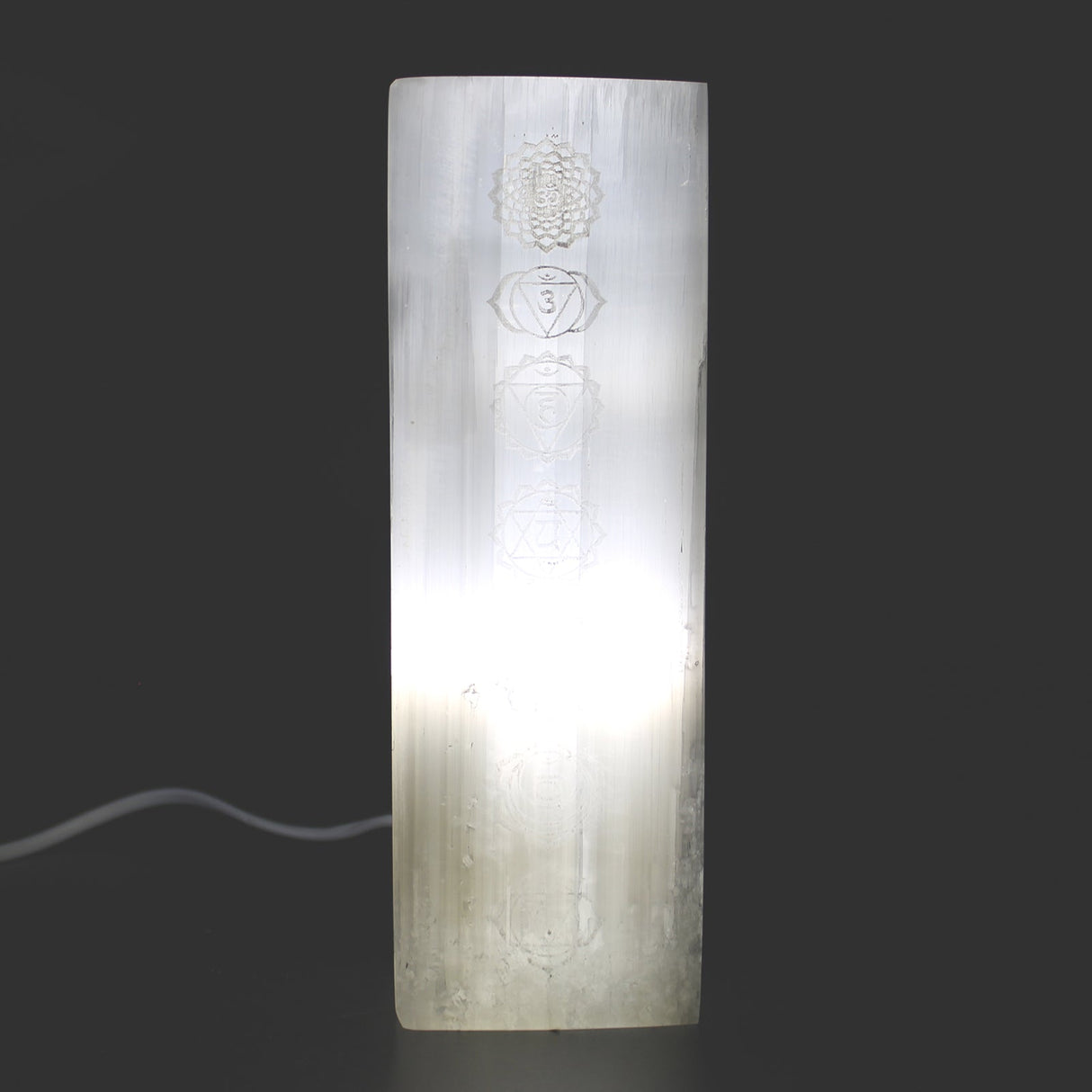 Selenite Lamp 25cm - Block Chakra Lamp - SHAMTAM.COM