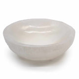 White translucent handcrafted 15cm round selenite bowl with polished finish from Morocco