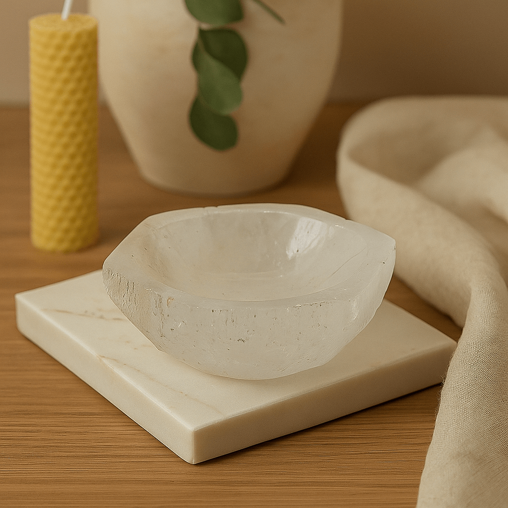 Selenite Bowl Hexagon, 6 cm - SHAMTAM.COM