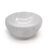 Smooth polished translucent Selenite Round Bowl 10cm diameter from Morocco for jewelry and decor