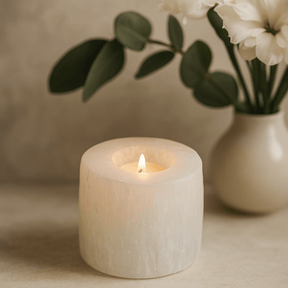 Selenite Candle Holder, Cylinder 8 cm - SHAMTAM.COM