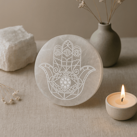 Selenite Charging Plate Hamsa 10cm - SHAMTAM.COM