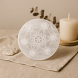 Selenite Charging Plate Sacred Geometry 18cm - SHAMTAM.COM