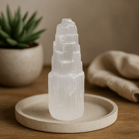 Selenite Crystal Tower - 15 cm - SHAMTAM.COM