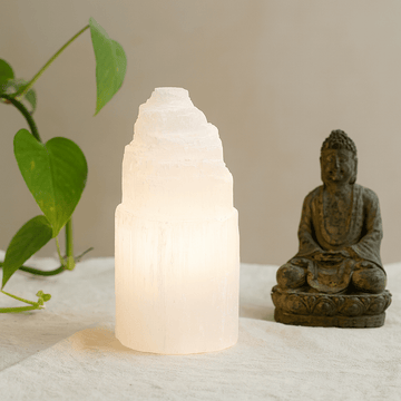 Selenit krystaltårnlampe 15 cm