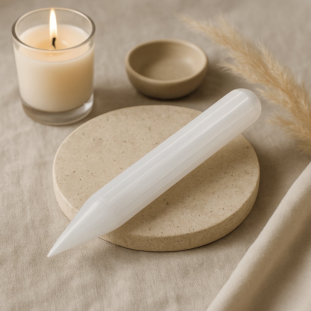 Selenite Crystal Wand 16 cm Pointed One End - SHAMTAM.COM