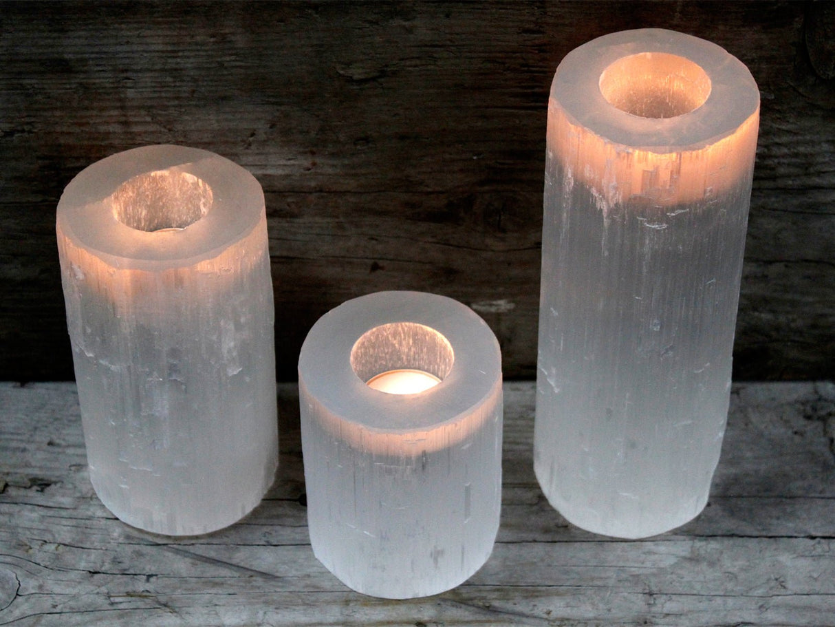 Selenite Candle Holder - Cylinder 10 cm - SHAMTAM.COM