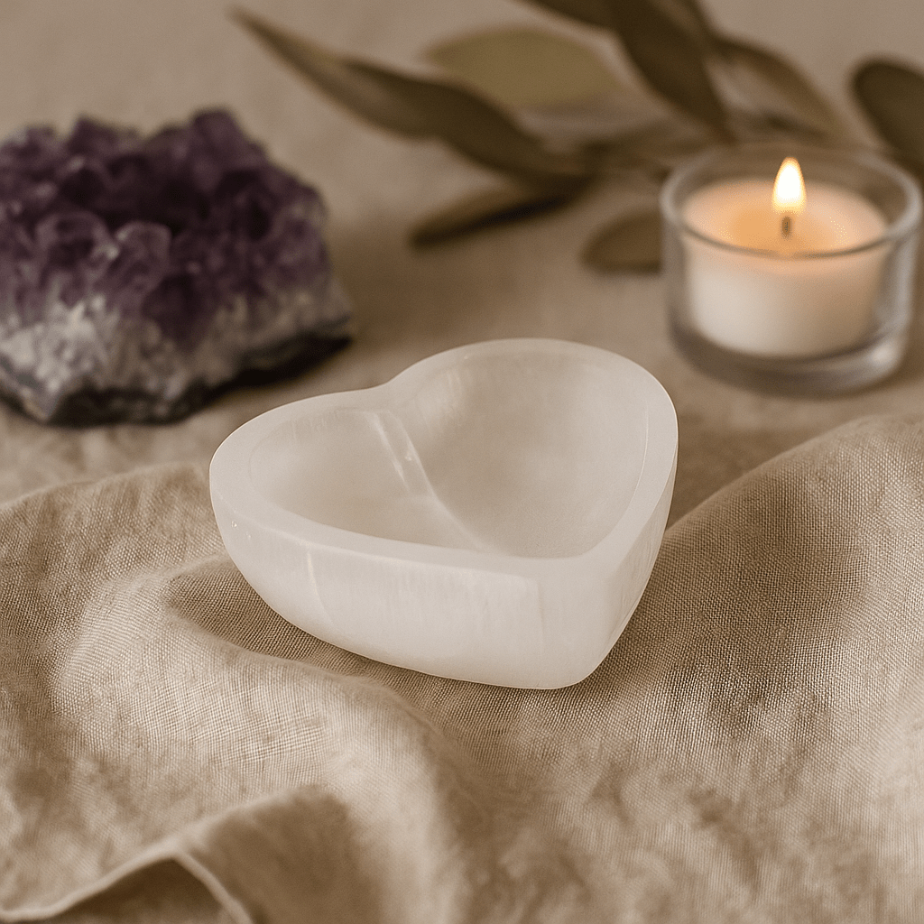 Selenite Heart Bowl 15cm - SHAMTAM.COM