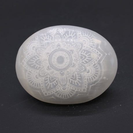 Selenite Palm Stone - Mandala Engraved - SHAMTAM.COM