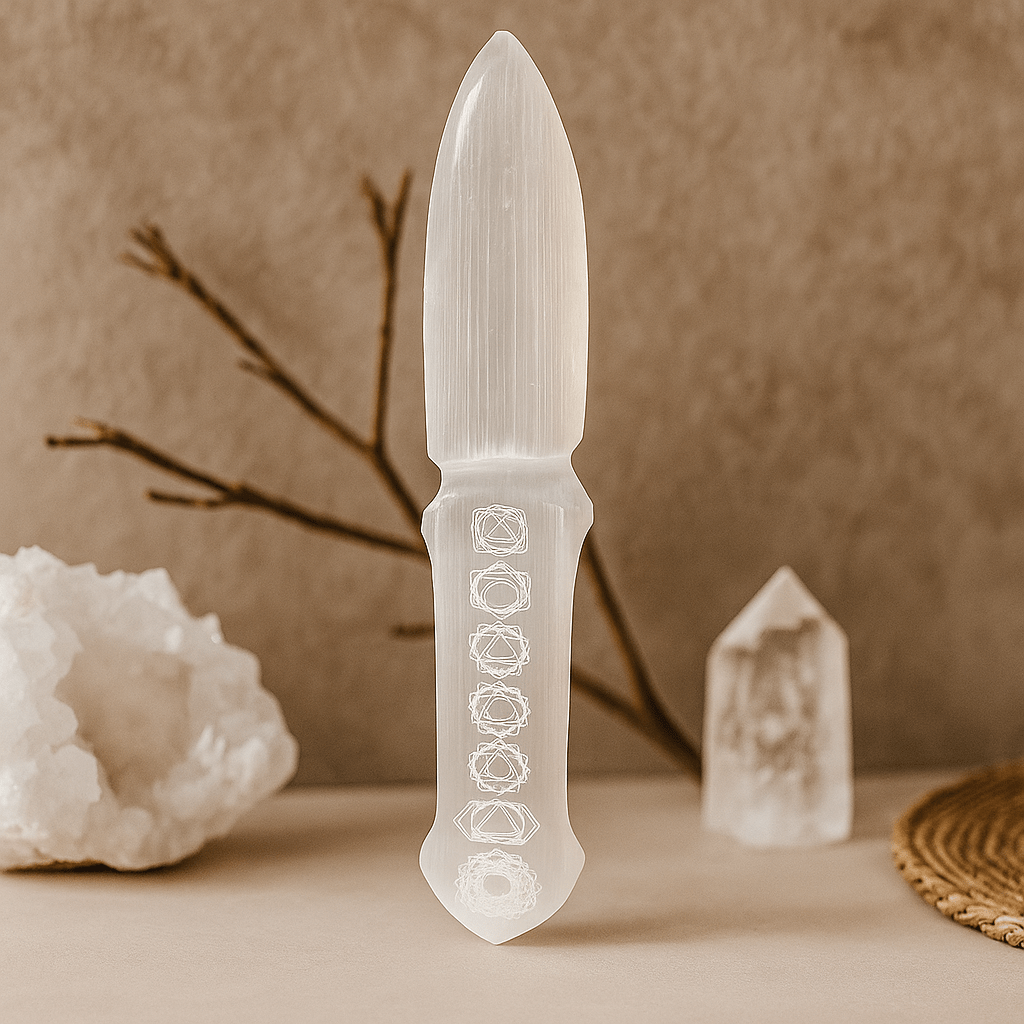 Selenite Ritual Knife Chakra Tool - SHAMTAM.COM