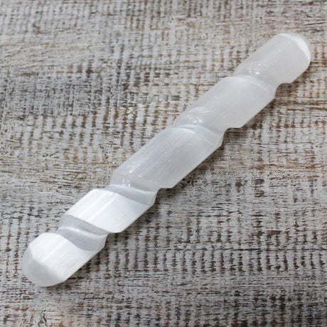 Selenite Wand Spiral - 16 cm ( Round Both Ends) - SHAMTAM.COM