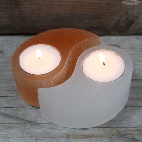 Selenite Ying Yang Candle Holder - SHAMTAM.COM