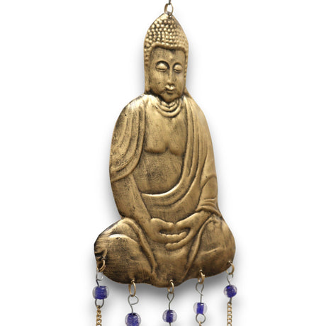 Serene Buddha Wind Chime with 5 Brass Bells - Handcrafted Indian Decor for Tranquil Spaces - SHAMTAM.COM