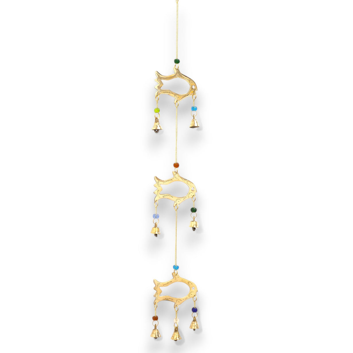 Serene Fish Drop Wind Chime with 7 Brass Bells - Handcrafted Indian Decor for Abundance and Tranquility - SHAMTAM.COM