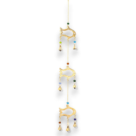 Serene Fish Drop Wind Chime with 7 Brass Bells - Handcrafted Indian Decor for Abundance and Tranquility - SHAMTAM.COM