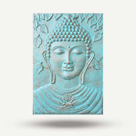 Serene Turquoise Buddha Relief Wall Art with Lotus and Leaf Motifs - 0.7x1m Spiritual Decor - SHAMTAM.COM