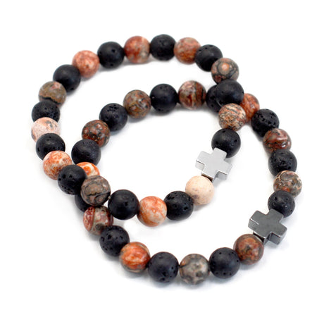 Couple Bracelets - Eternity - Leopard Skin Jasper & Lava Stone - SHAMTAM.COM