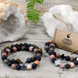 Couple Bracelets - Eternity - Leopard Skin Jasper & Lava Stone - SHAMTAM.COM